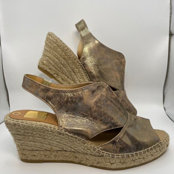 Kanna Shoes Womens Size 9 40 Espadrille Wedge Sandals Metallic Leather Spain‎ - Picture 1 of 9